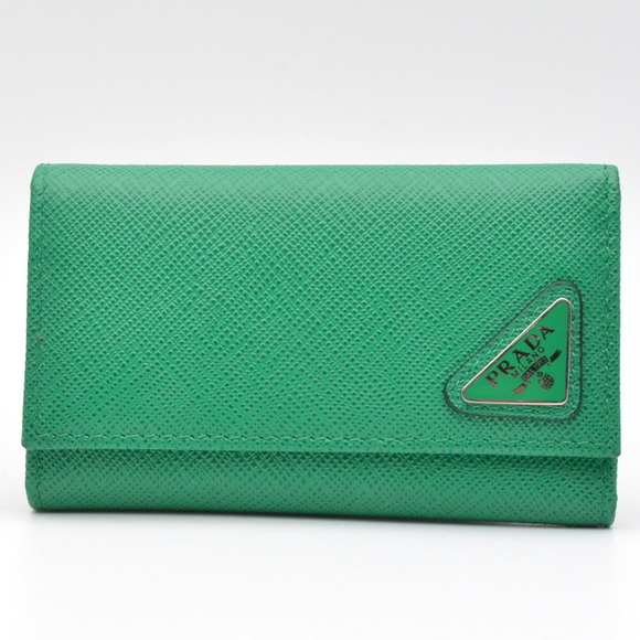 Prada Leather Saffiano Case Green Key Triangle - Picture 1 of 6